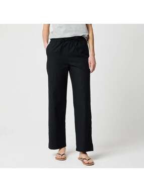 J.Crew Factory Linen Blend Slim Wide Leg Casual Drawstring Pant Black 12 NWT